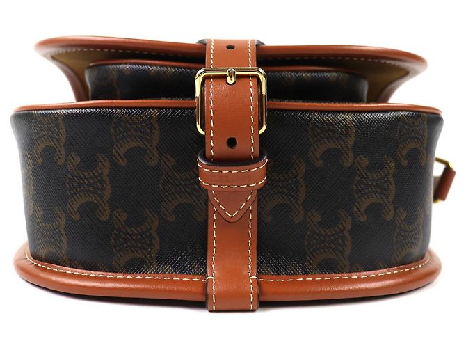 Céline Borsa a Spalla Celine 19150 Folco Medium Triomphe in Tela Marrone - vista 7