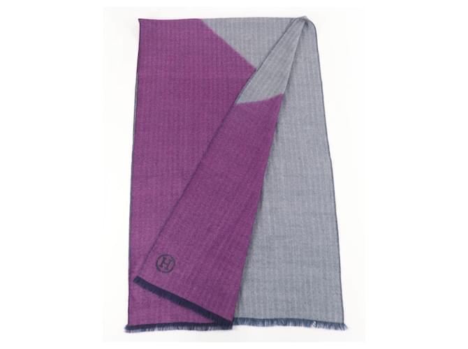 Sciarpa in cashmere Hermès in blu navy e viola Porpora - vista 2