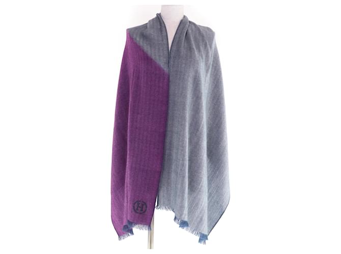 Sciarpa in cashmere Hermès in blu navy e viola Porpora - vista 4