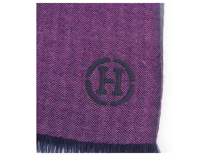 Sciarpa in cashmere Hermès in blu navy e viola Porpora - vista 7