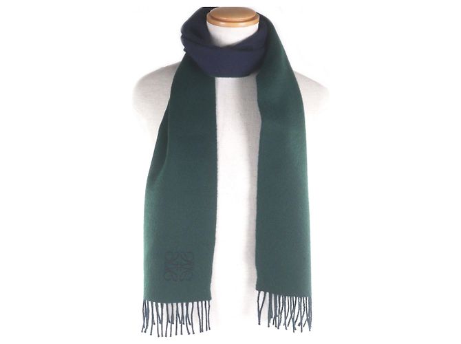 Stola Anagram in lana e cashmere Loewe Verde Blu navy - vista 2
