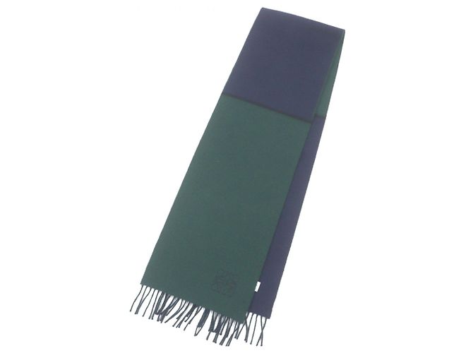 Stola Anagram in lana e cashmere Loewe Verde Blu navy - vista 3