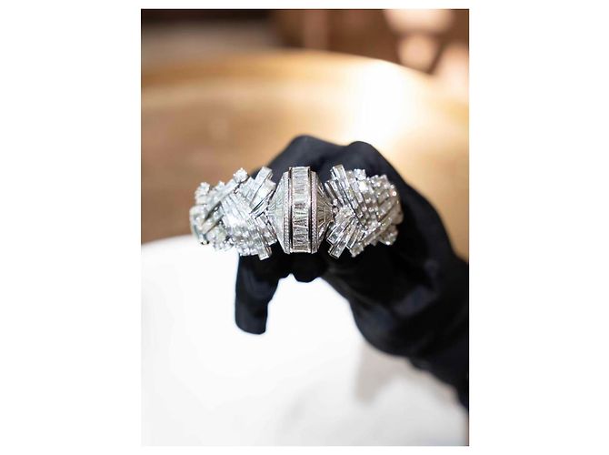 Harry Winston Diamanten Uhr aus Platin und Perlmutt Silber - Ansicht 9