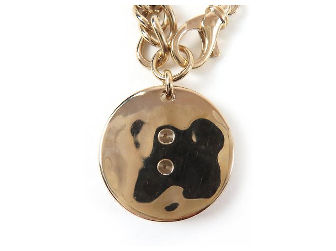 Collar Choker de metal dorado Chanel con marca Coco y strass - vista 6