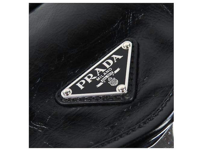 Bolsa de ombro de couro com logo triangular Prada 2VH174 Preto - vista 10