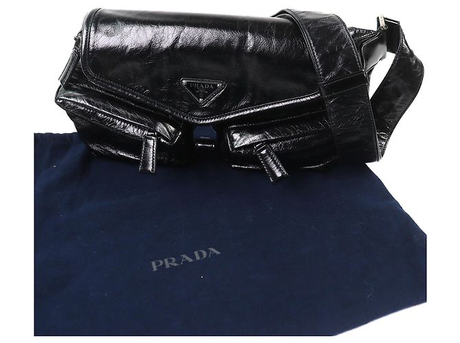 Bolsa de ombro de couro com logo triangular Prada 2VH174 Preto - vista 2