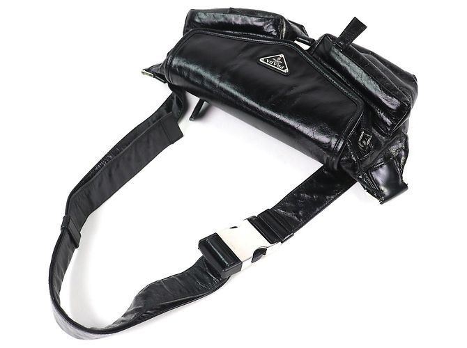 Bolsa de ombro de couro com logo triangular Prada 2VH174 Preto - vista 4