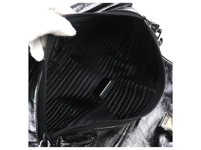 Bolsa de ombro de couro com logo triangular Prada 2VH174 Preto - vista 7