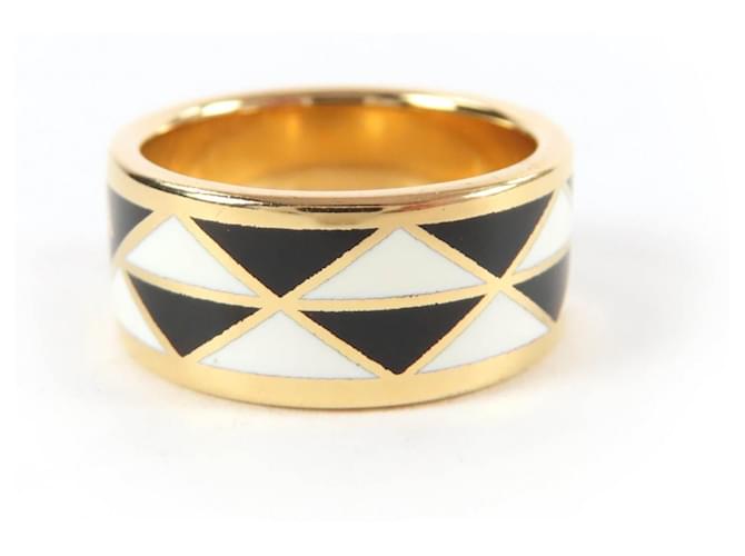 Anello con logo triangolare Prada Nero Bianco D'oro - vista 4