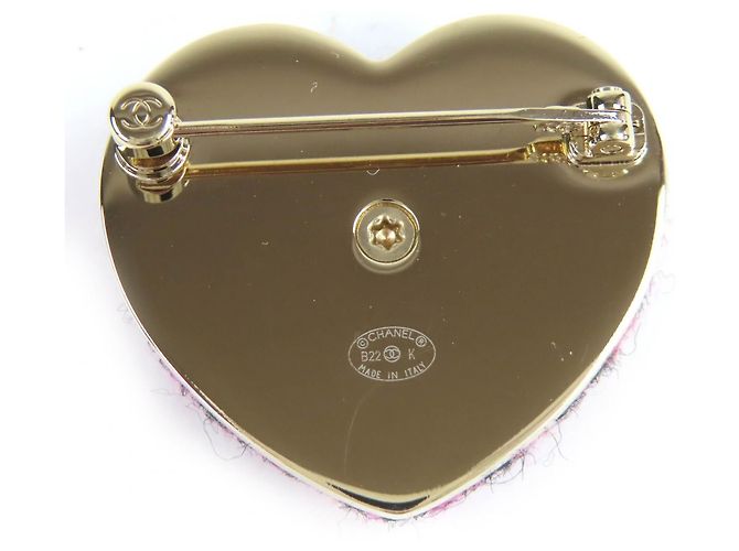 Spilla in tweed a forma di cuore Chanel Nero Rosa - vista 3