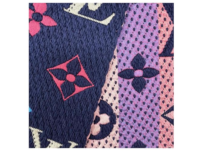 Sciarpa in lana e seta Logomania con frange Louis Vuitton Multicolore Blu navy - vista 4