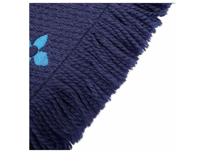 Sciarpa in lana e seta Logomania con frange Louis Vuitton Multicolore Blu navy - vista 5