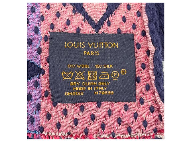 Sciarpa in lana e seta Logomania con frange Louis Vuitton Multicolore Blu navy - vista 6