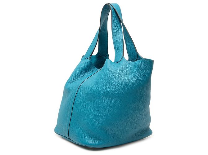Hermès Picotin Lock 26 in Pelle Clemence Blu Turchese - vista 2