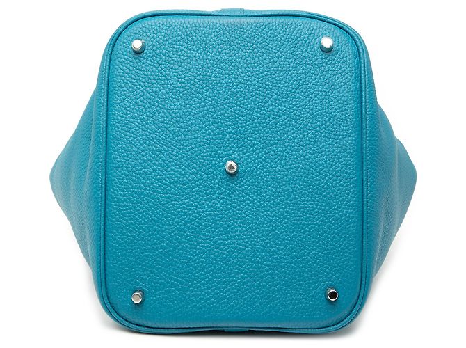 Hermès Picotin Lock 26 in Pelle Clemence Blu Turchese - vista 3