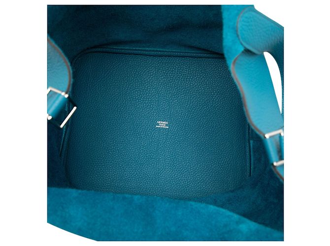 Hermès Picotin Lock 26 in Pelle Clemence Blu Turchese - vista 4