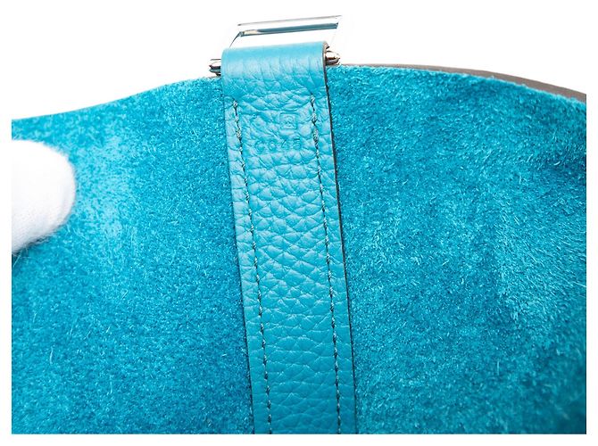 Hermès Picotin Lock 26 in Pelle Clemence Blu Turchese - vista 6