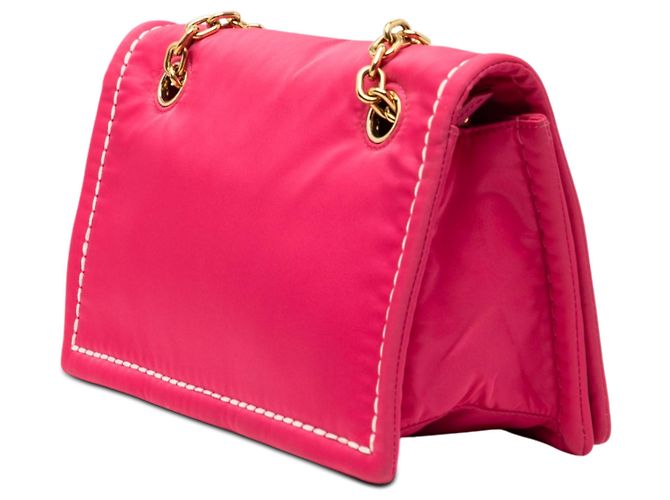 Borsa a tracolla Prada in tessuto rosa con catena e pattina - vista 2