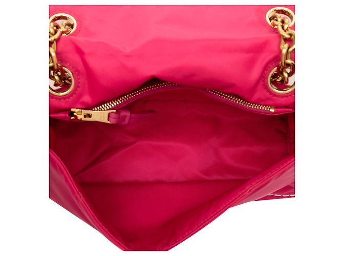 Borsa a tracolla Prada in tessuto rosa con catena e pattina - vista 4