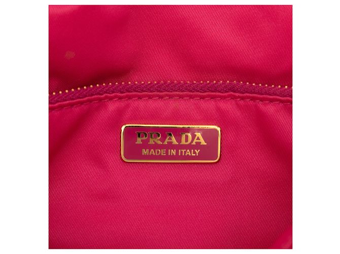 Borsa a tracolla Prada in tessuto rosa con catena e pattina - vista 5