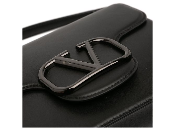 Borsa a tracolla in pelle di vitello nera con logo Valentino Nero - vista 6