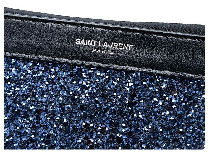 Pochette per tablet in pelle blu glitterata con zip Saint Laurent - vista 6