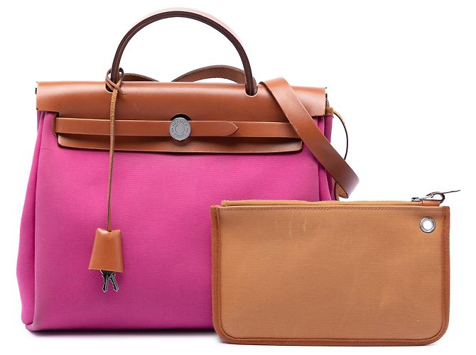 Hermès Borsa Herbag Zip 31 Toile Verso Rosa - vista 8