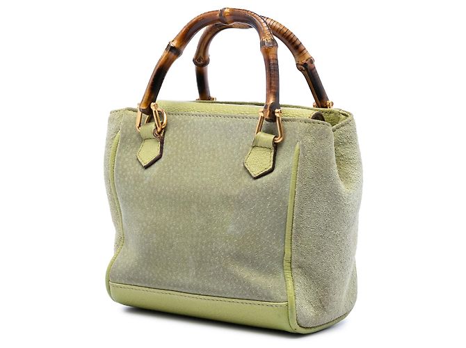 Bamboo Borsa in suede verde Gucci con manico in bambù D'oro - vista 2
