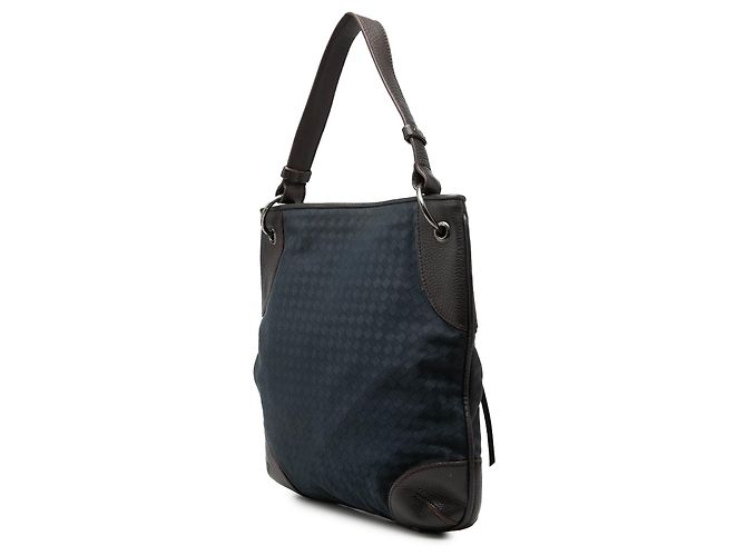 Bottega Veneta Hobo in Tela e Pelle Intrecciato Blu - vista 2
