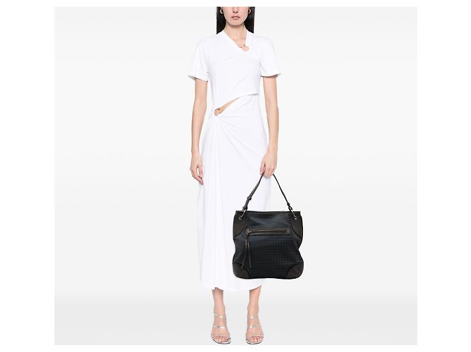 Bottega Veneta Hobo in Tela e Pelle Intrecciato Blu - vista 7