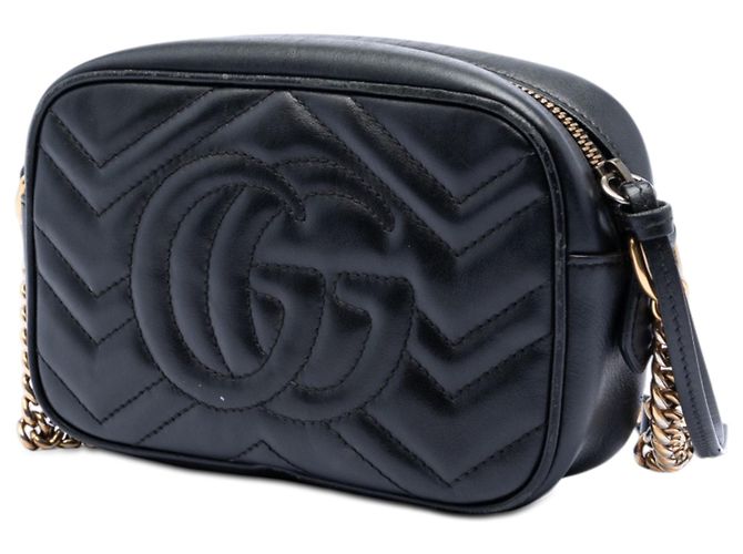 Gucci Mini Borsa a Tracolla GG Marmont in Pelle di Vitello Matelassé Nera Nero - vista 2