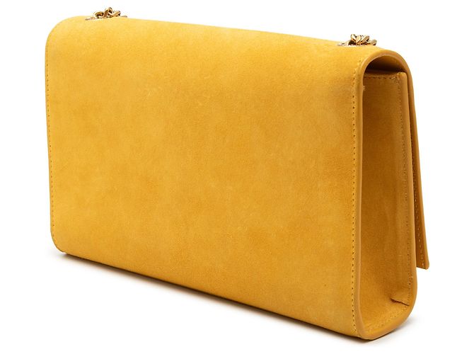 Saint Laurent Borsa a tracolla Kate Monogram in suede giallo medio con frange Senape - vista 2