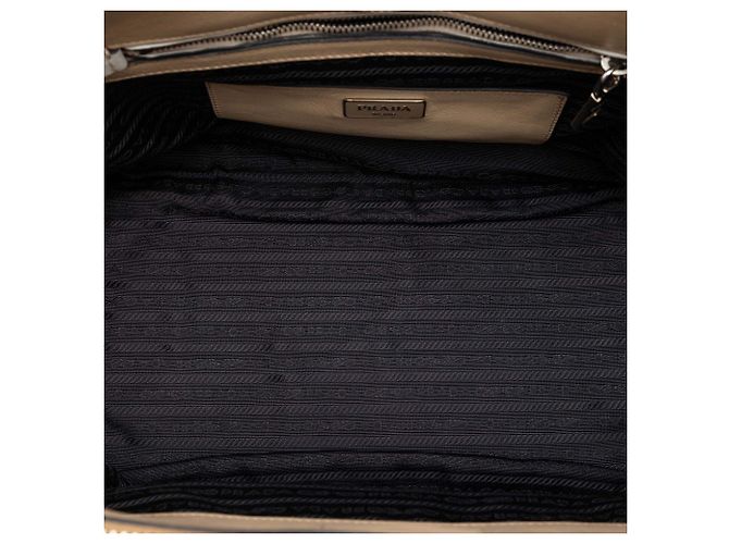 Double Prada Beiger Bicolor Glanzkalbsleder Doppel-Taschen Doppelgriff Handtasche - Ansicht 4