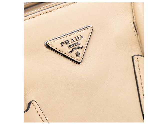 Double Prada Beiger Bicolor Glanzkalbsleder Doppel-Taschen Doppelgriff Handtasche - Ansicht 5
