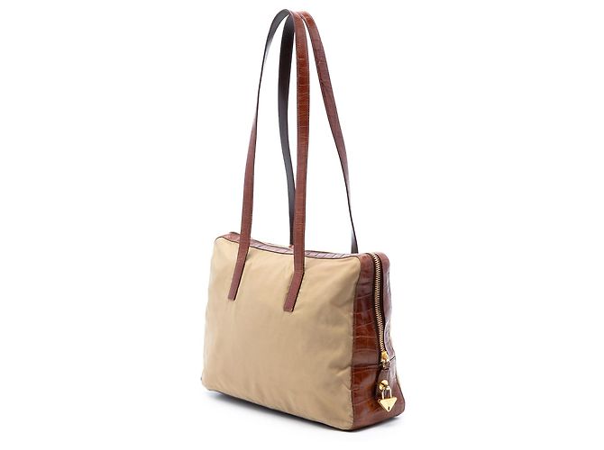 Bolsa de ombro Tessuto com acabamento em couro croco bege da Prada - vista 2