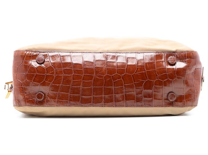 Bolsa de ombro Tessuto com acabamento em couro croco bege da Prada - vista 3