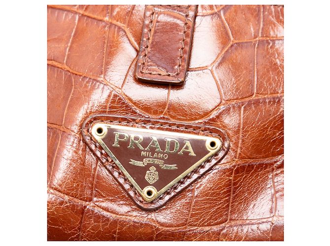 Bolsa de ombro Tessuto com acabamento em couro croco bege da Prada - vista 5