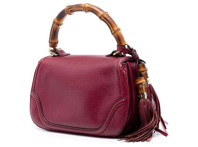 Borsa media in pelle rossa New Bamboo di Gucci Rosso Bordò - vista 2