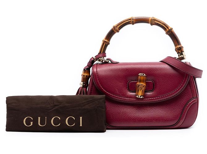 Borsa media in pelle rossa New Bamboo di Gucci Rosso Bordò - vista 8