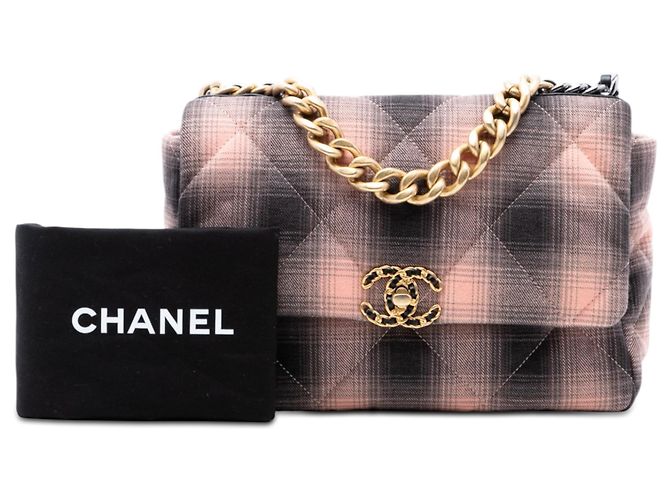 Chanel 19 Chanel Rosa Grande Borsa in Cotone a Quadri 19 Flap - vista 8