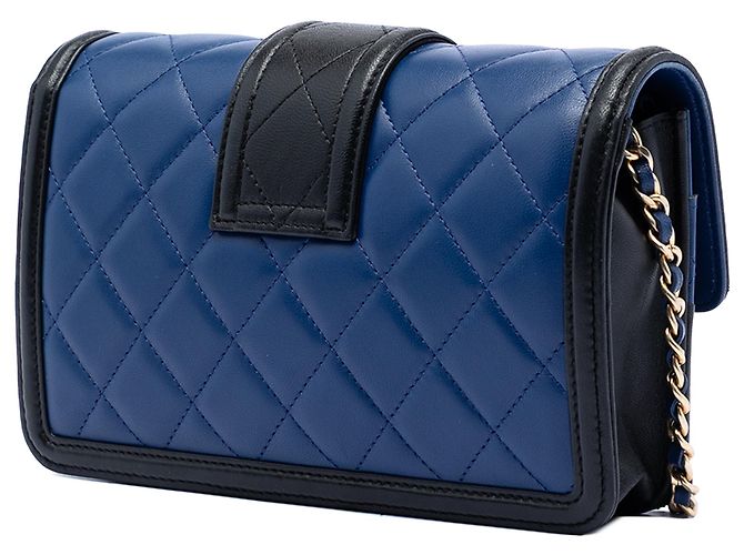 Wallet On Chain Chanel Blau Bicolor Lammleder Elegante CC Geldbörse mit Kette - Ansicht 2