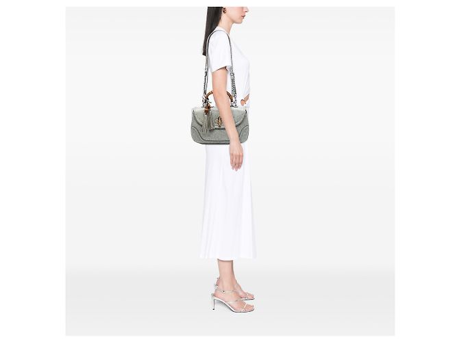 Gucci Graue Große Gepunktete Leder New Bamboo Handtasche Braun - vista 7