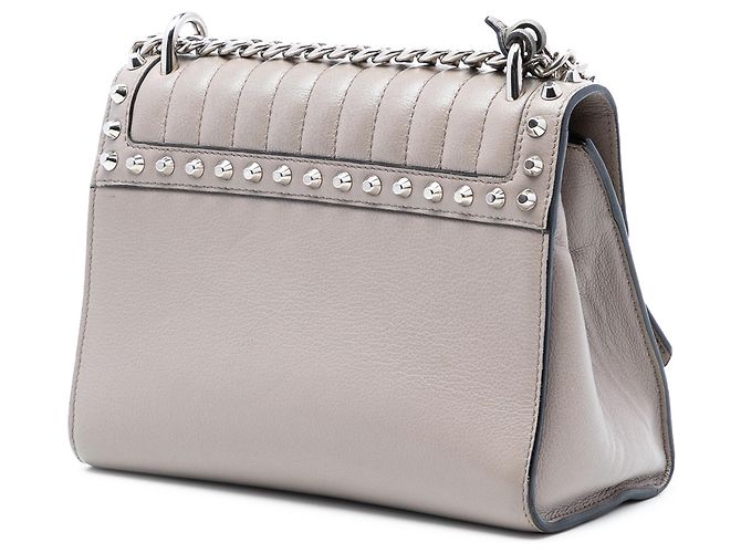 Prada Borsa a Spalla in Pelle Grigia Lucida con Borchie Sound Lock Marrone - vista 2