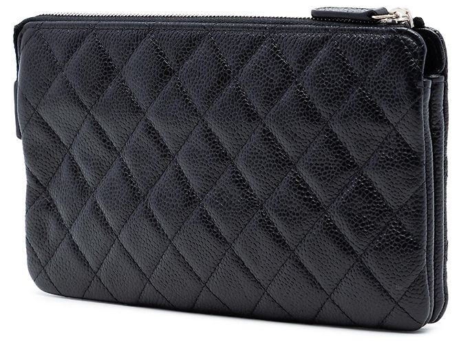 Pochette zip in caviar trapuntato nero CC piccolo di Chanel - vista 2
