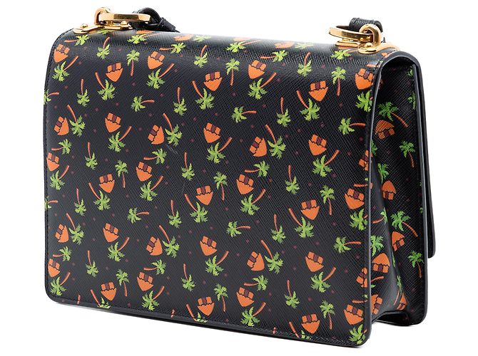 Borsa a tracolla pieghevole in pelle Saffiano nera con stampa di palma e capanna di Prada Nero - vista 2