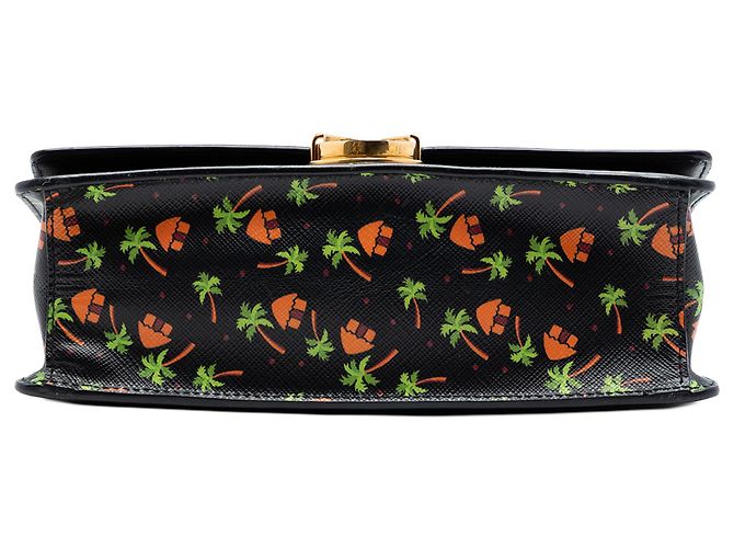 Borsa a tracolla pieghevole in pelle Saffiano nera con stampa di palma e capanna di Prada Nero - vista 3