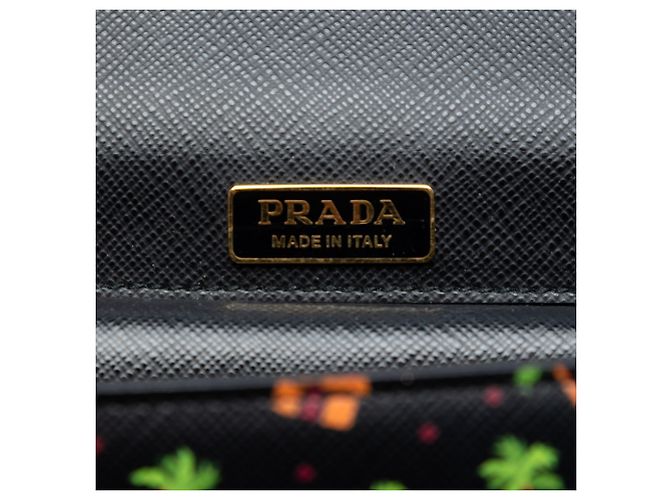 Borsa a tracolla pieghevole in pelle Saffiano nera con stampa di palma e capanna di Prada Nero - vista 5