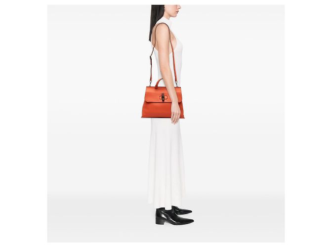 Borsa Gucci Orange Medium in pelle di vitello Bamboo Daily Satchel Arancione - vista 6