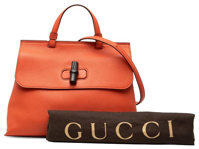 Borsa Gucci Orange Medium in pelle di vitello Bamboo Daily Satchel Arancione - vista 7