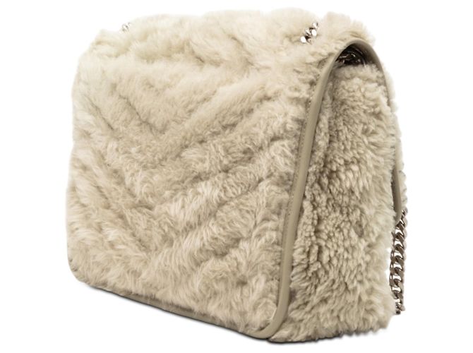 Borsa a spalla Niki media in shearling marrone Saint Laurent Beige - vista 2